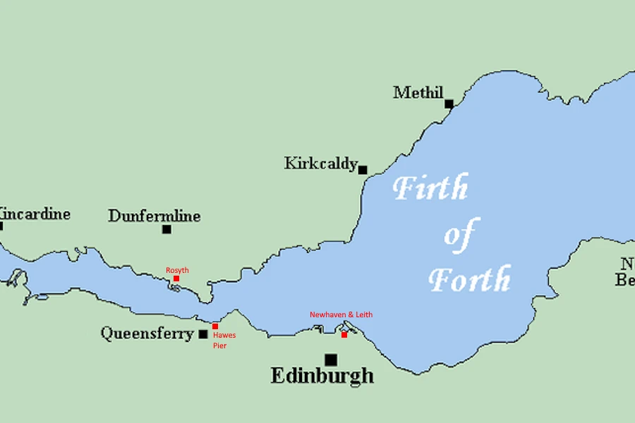 map showing 4 edinburgh cruise ports – south queensferry, newhaven, leith, and rosyth