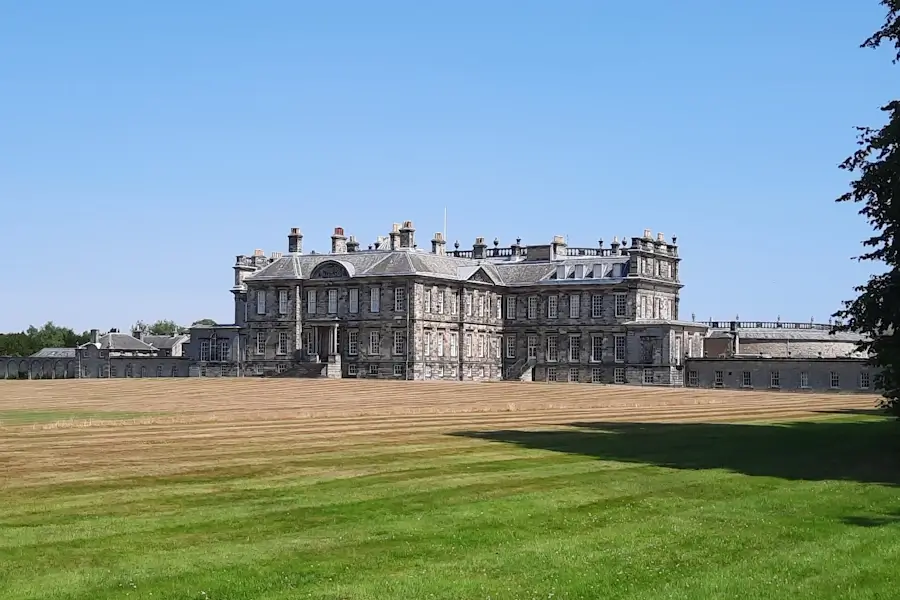 The west-facing rear façade of Hopetoun House with sweeping lawns in front, on the Hopetoun Estate near South Queensferry.