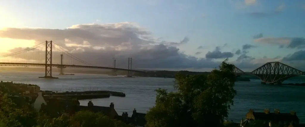Panoramic view of the three bridges in south queensferry, the starting point our travel guide