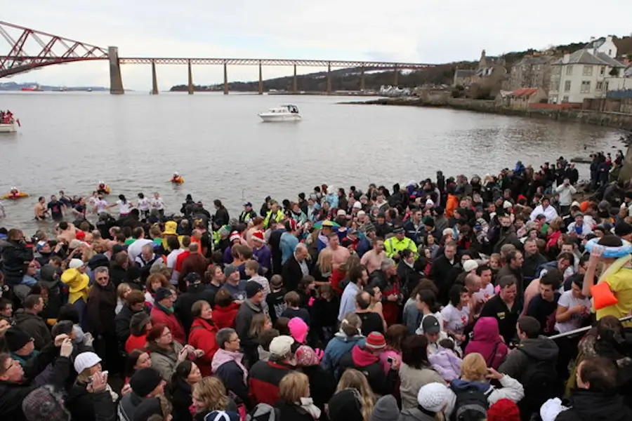 the loony dook a new year day tradition in queensferry in the firth of forth