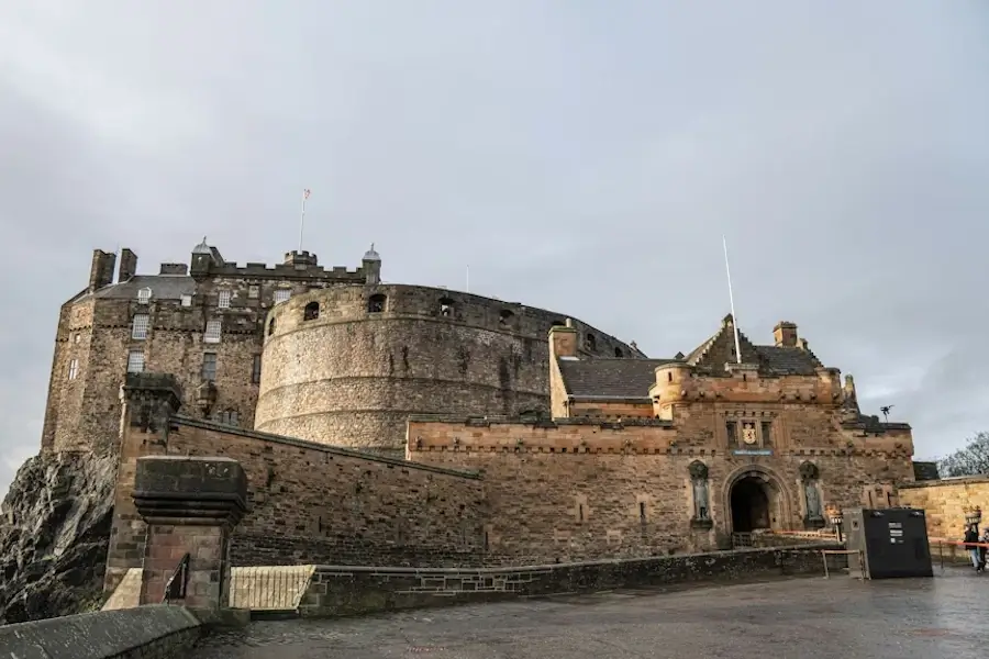 Edinburgh Castle entrance and outer walls viewed from the castle esplanade