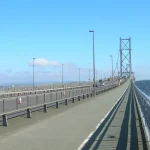 Forth Road Bridge showing the cycle path and footpath on the east side