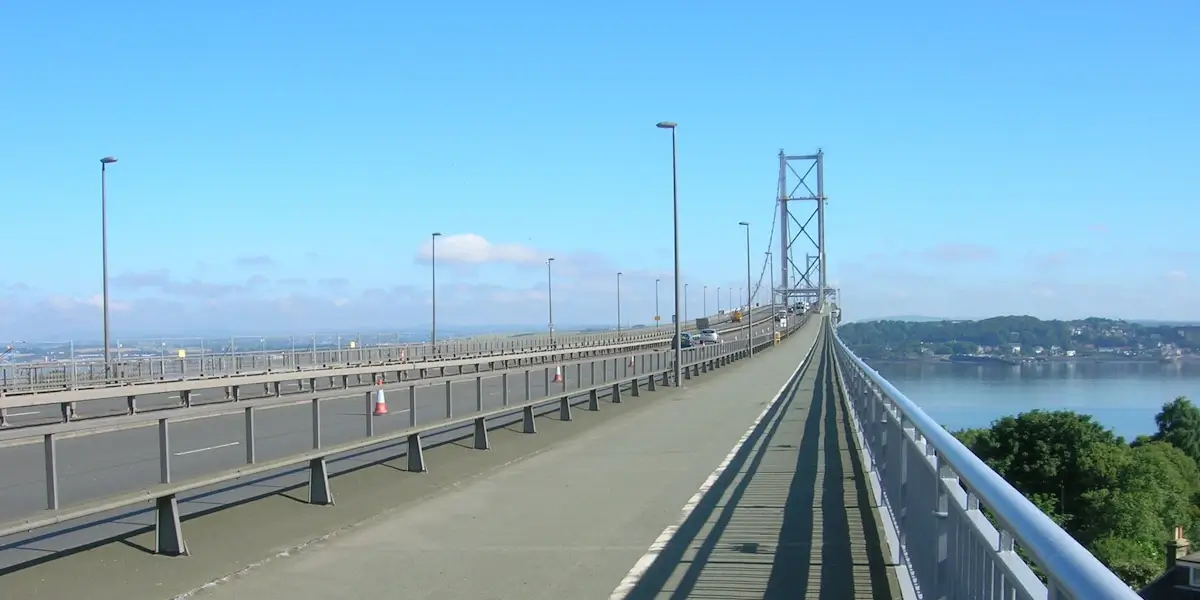 Forth Road Bridge showing the cycle path and footpath on the east side